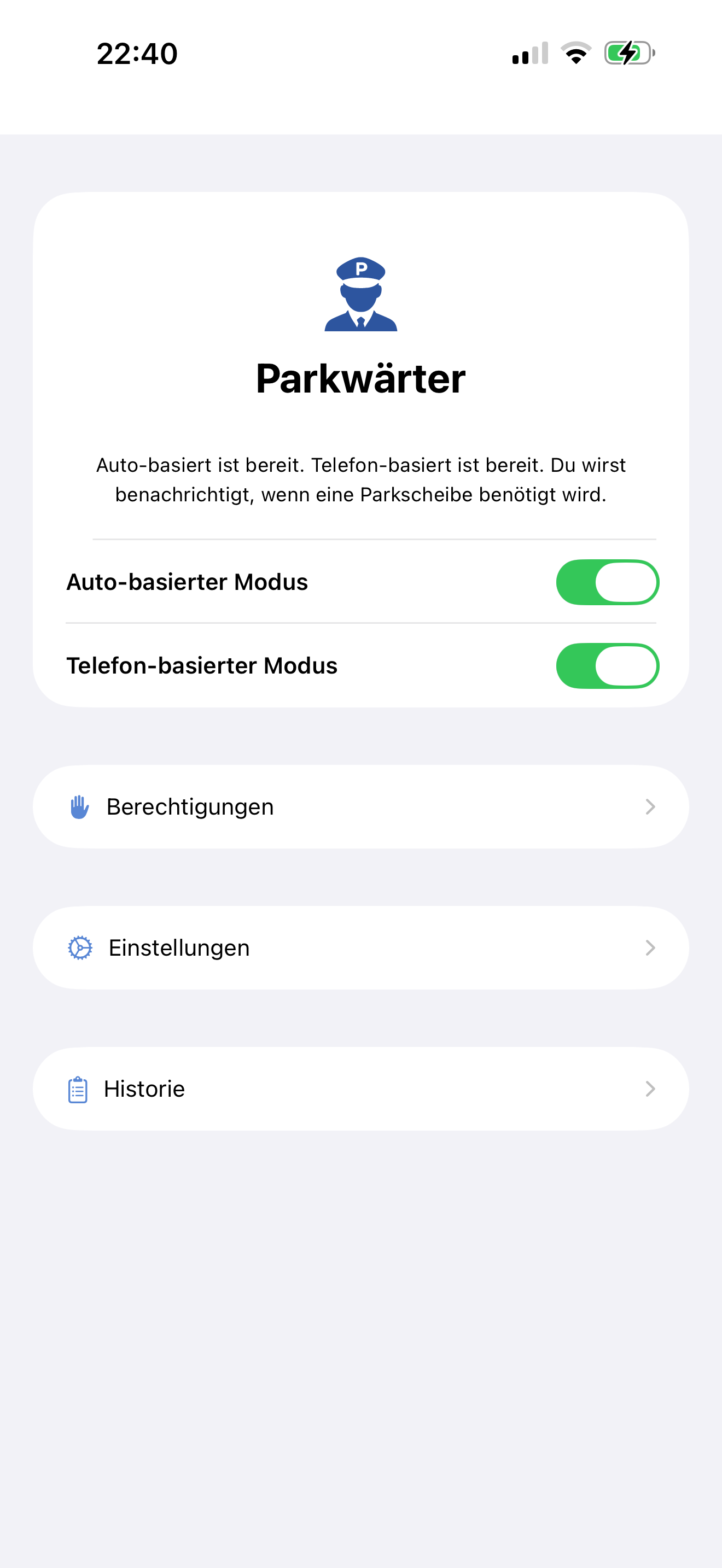 Startansicht von Parkwärter