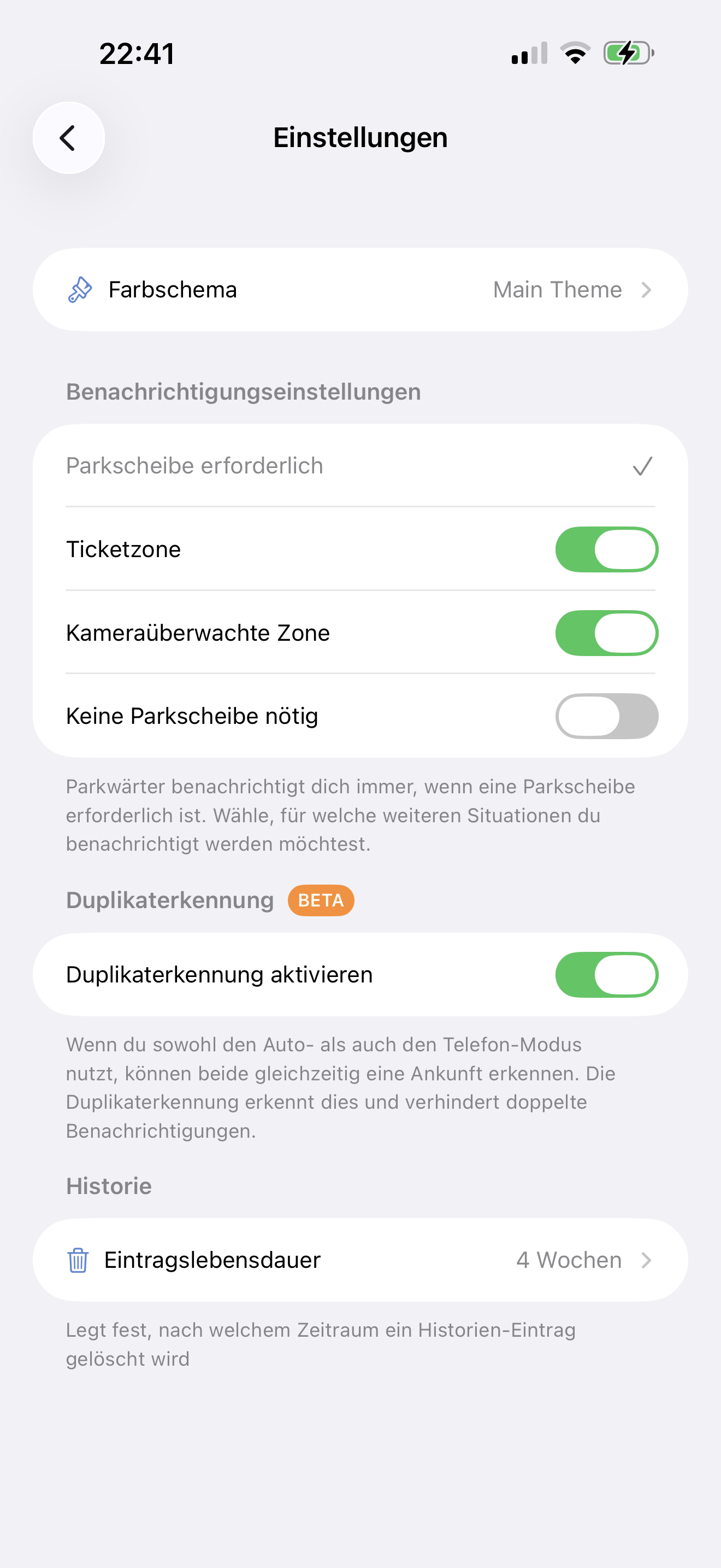 Einstellungsansicht von Parkwärter